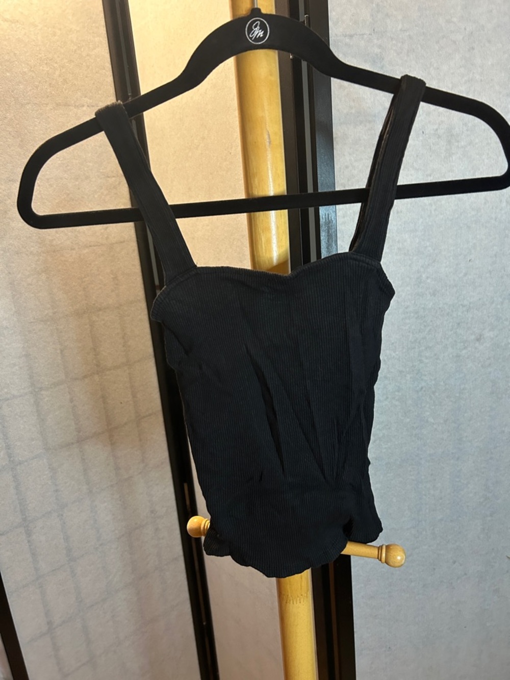 Express Black Ribbed Square-Neck Cropped Camisole